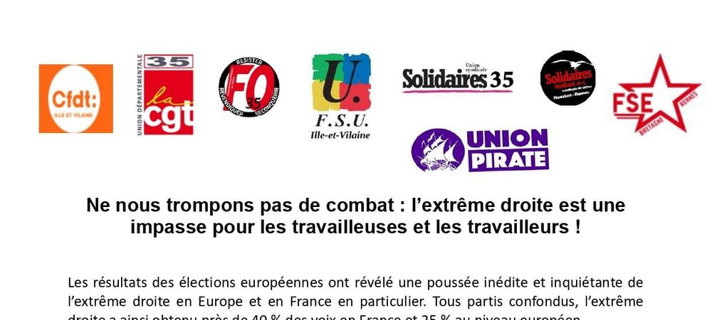 Rassemblement contre l'extrême droite à l'appel des syndicats