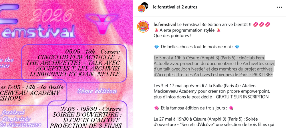 Soirée Femstival Ciné club - archives lesbiennes* fem